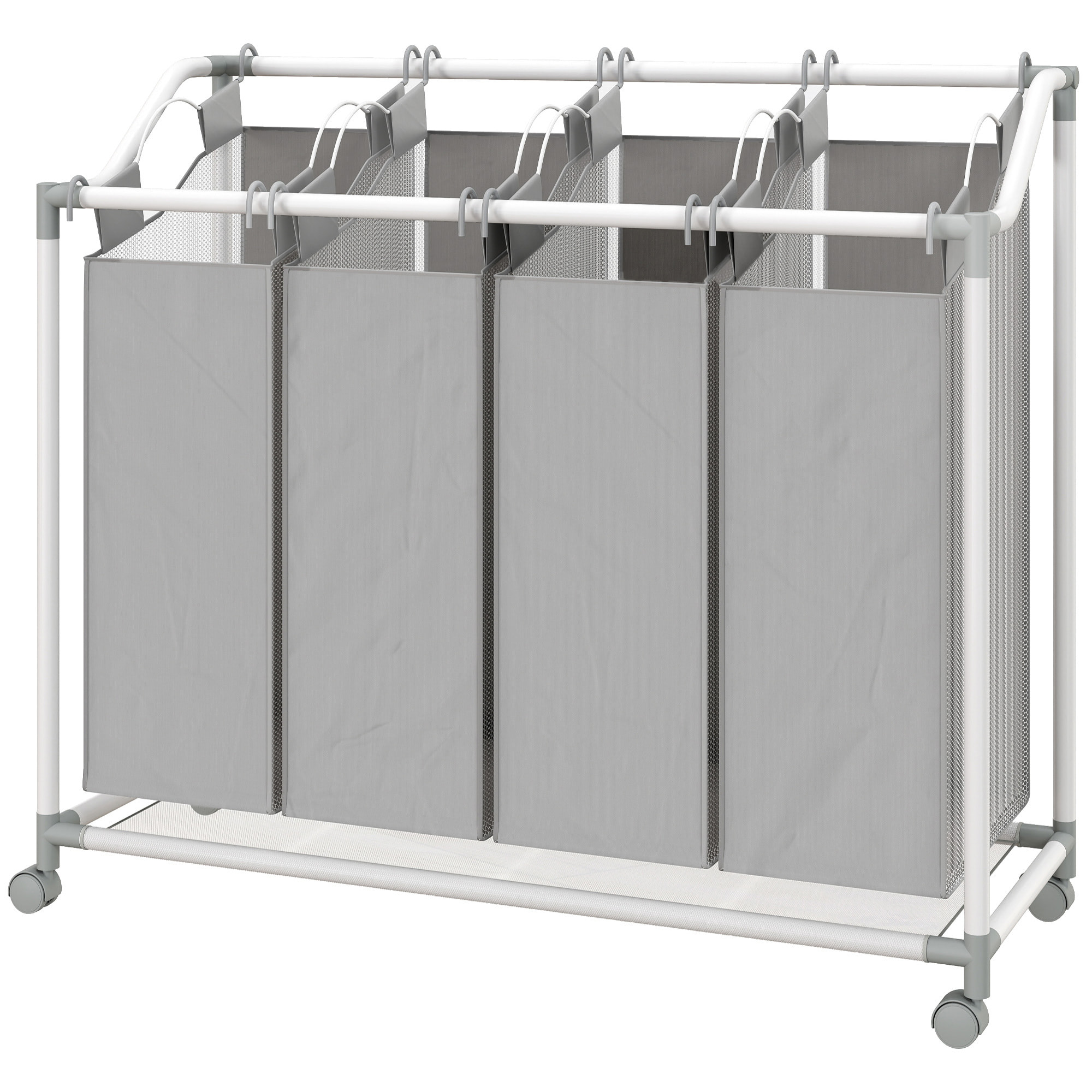 Panier à linge sur roulettes 4 sacs amovible métal tissu Oxford gris