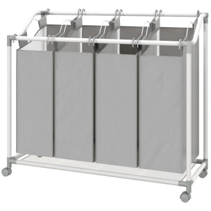 Panier à linge sur roulettes 4 sacs amovible métal tissu Oxford gris