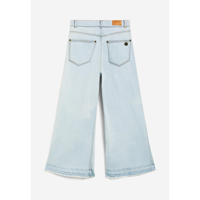 Jeans culotte lunghezza cropped fondo taglio a vivo