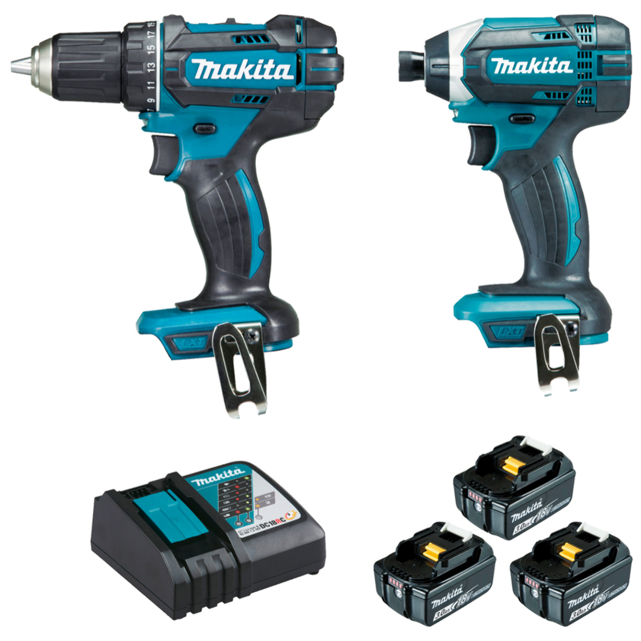 Ensemble de 2 machines 18V Perceuse visseuse DDF482 + Visseuse à chocs DTD152 - MAKITA - avec 3 batteries 18V 3.0A - chargeur rapide - 1 MakPac - DLX2127J1