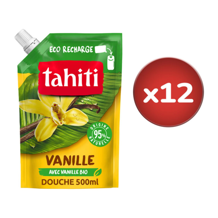 Lot de 12 Eco recharges Gel douche Tahiti Vanille - 500ml