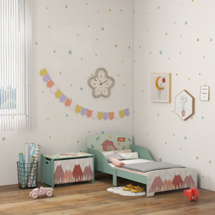 Conjunto para Niños Incluye 1 Cama Infantil de Madera Carga Máx. 40 kg 143x77x60 cm y 1 Baúl de Almacenamiento 60x37x39 cm con Estampados Verde
