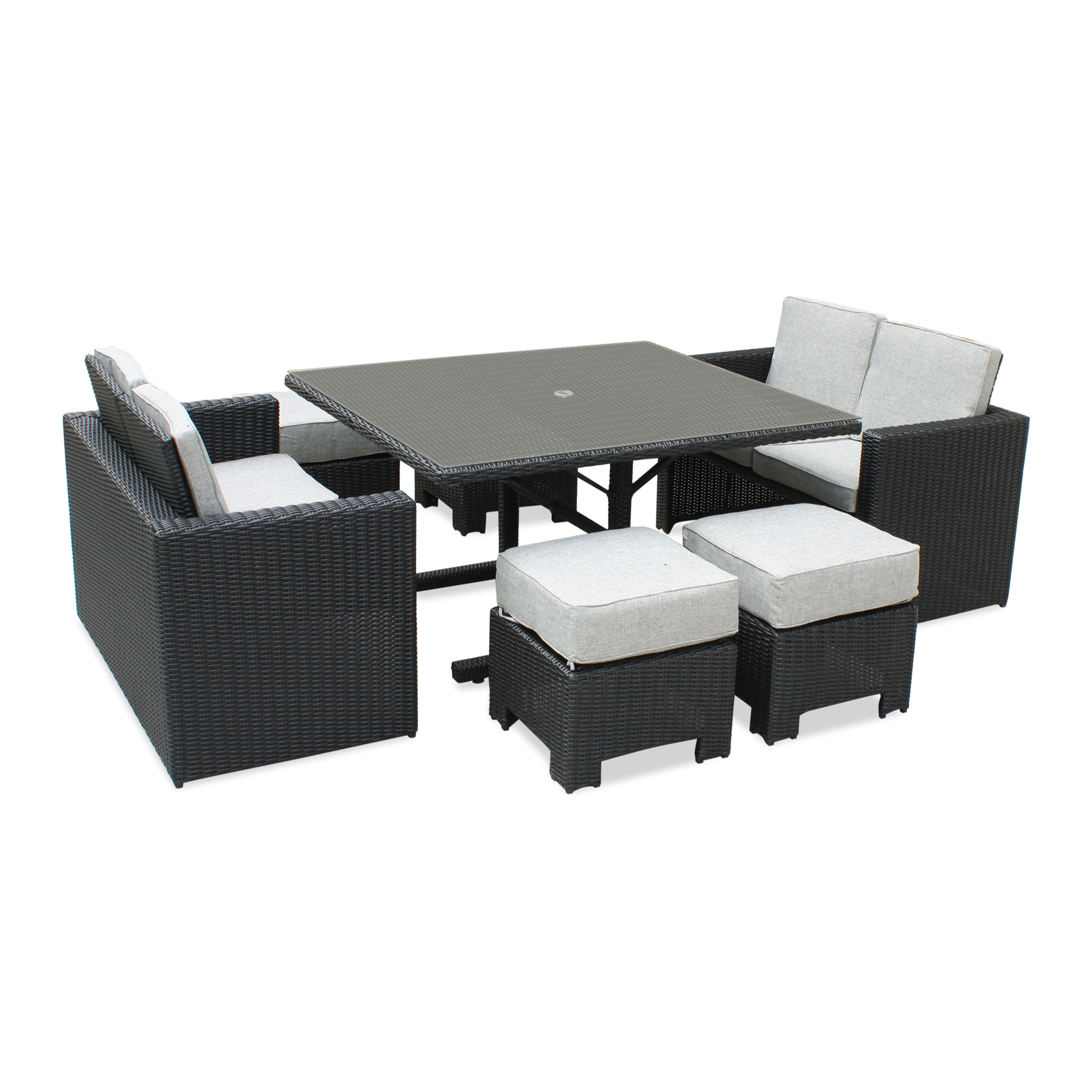 OCEANE - Ensemble repas de jardin encastrable 8 places en résine tresséee