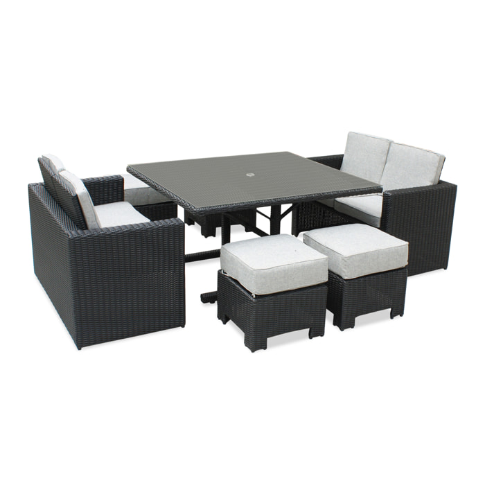 OCEANE - Ensemble repas de jardin encastrable 8 places en résine tresséee