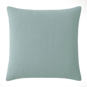 Paire de taies d'oreiller gaze de coton lavé bleu givrée