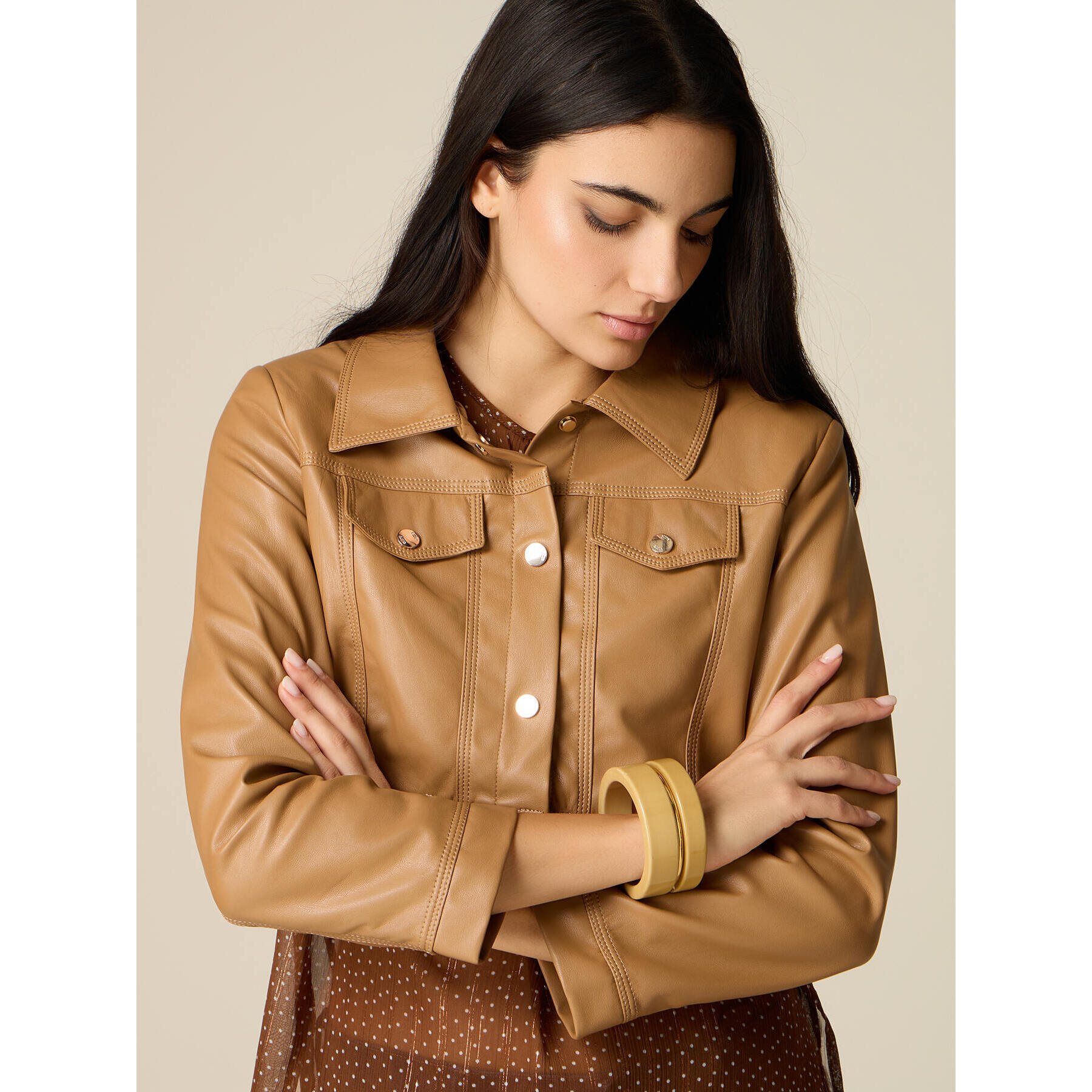 Oltre - Giubbotto cropped in tessuto spalmato - Marrone