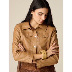 Oltre - Giubbotto cropped in tessuto spalmato - Marrone