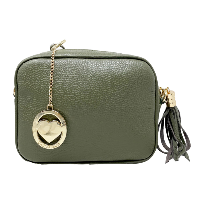 Chicca Borse - Tracollina Clutch Donna in Vera Pelle - Colore Verde Militare