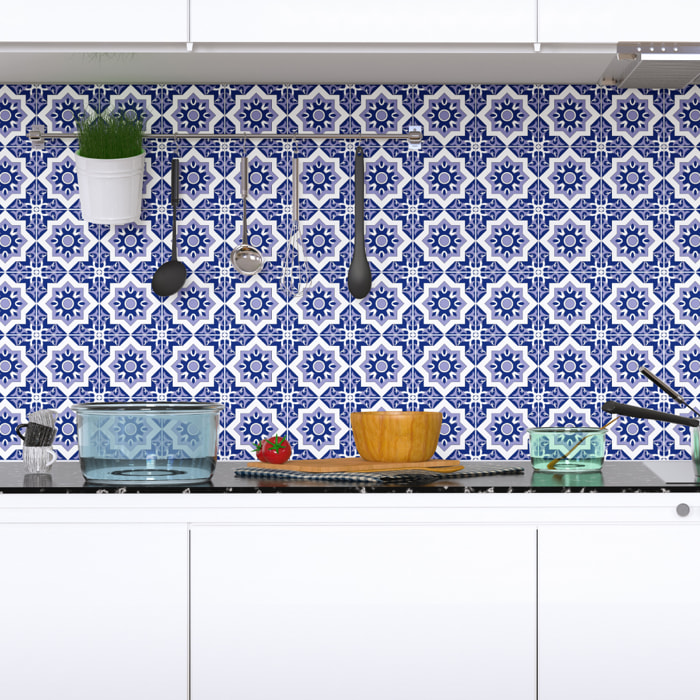 Stickers muraux - Sticker Mural Carrelage adhésif Cuisine Salle de Bain - 30 STICKERS CARREAUX DE CIMENT AZULEJOS PAQUI