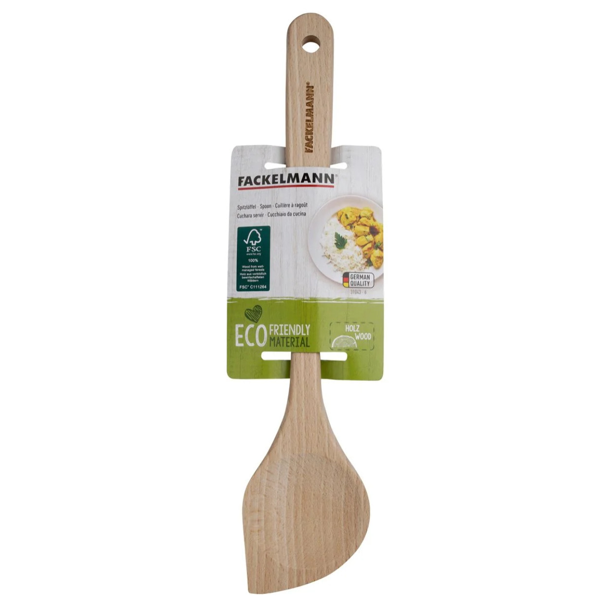 Ensemble de 2 Cuillères de cuisine biseautée en bois FSC Fackelmann