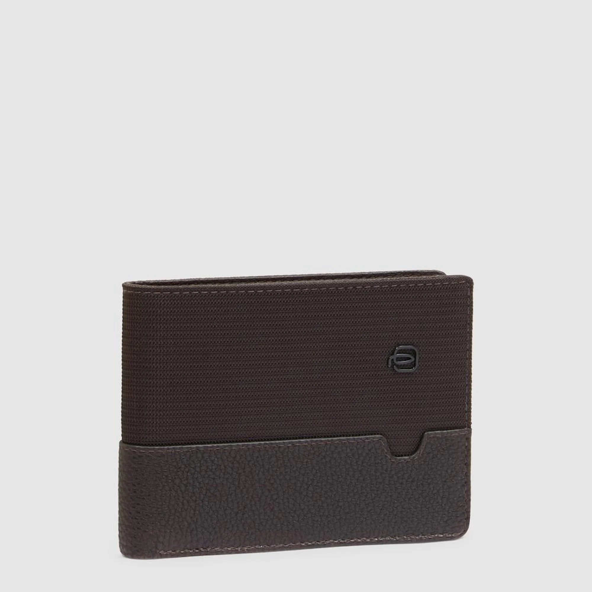 Piquadro Portafogli in tessuto riciclato e pelle con portamonete, schermato con protezione RFID