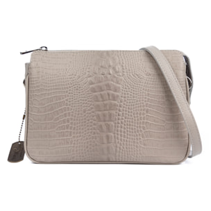 FIRENZE ARTEGIANI Borsa a tracolla dollaro in vera pelle con frontale inciso coccodrillo Made in Italy 25x14x18 Cm. Grigio