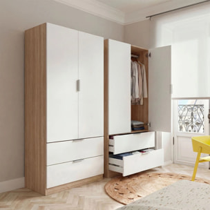 Armario de 2 puertas y 2 cajones en blanco artik y roble canadian 81,5x180 cm Lark Blanco Artik (Blanco Mate) - Roble Canadian