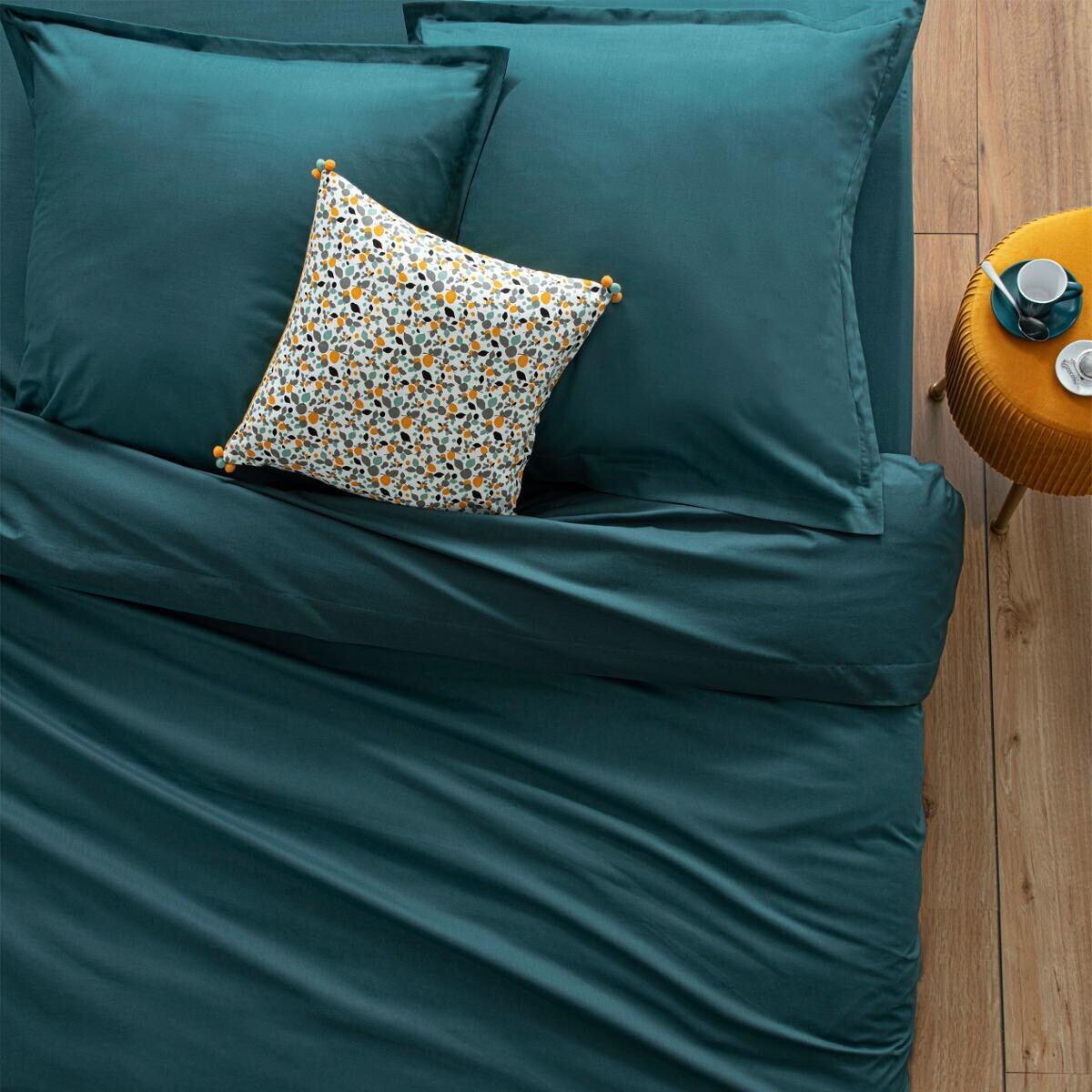 Drap en coton - bleu canard - 180x290 cm