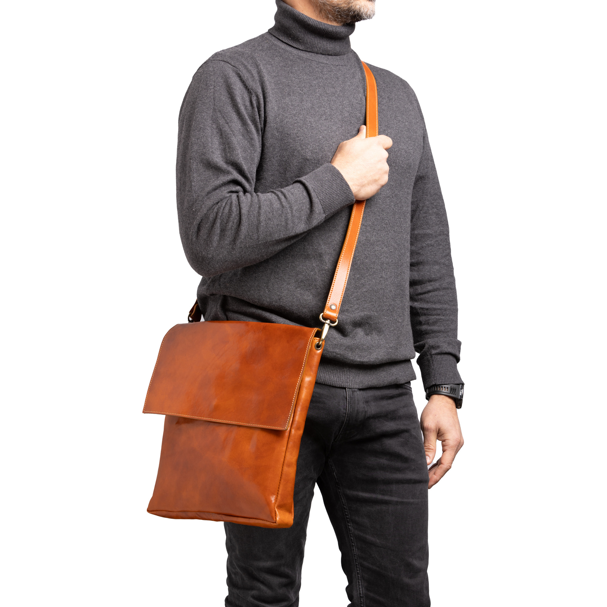 Borsa a tracolla  da uomo In Vera pelle Made in Italy 31x35x4 cm