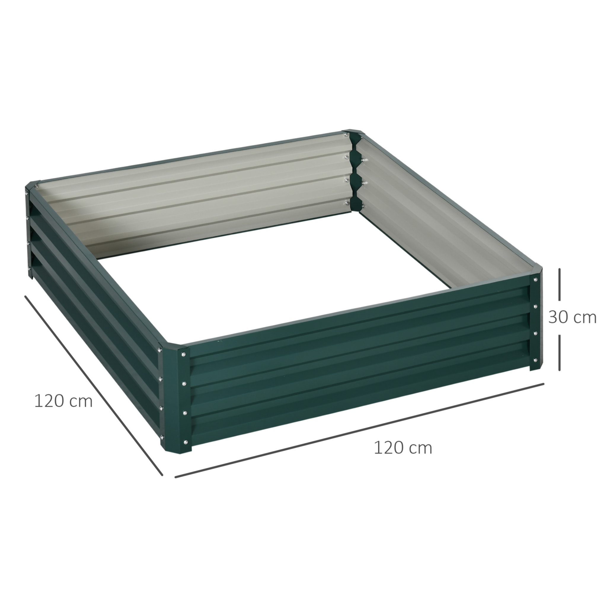 Jardinera Exterior Grande Rectangular de Acero Galvanizado Huerto Urbano para Cultivar Plantas Flores Hierba Macetero Grande Exterior con Base Abierta 120x120x30 cm Verde