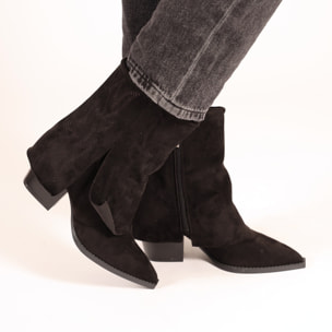 Stivaletti texani in simil pelle scamosciata con risvolto e ricamo