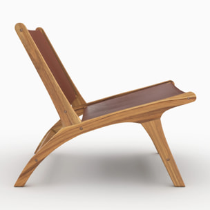 Fauteuil  en teck et cuir lisse marron - Kuna