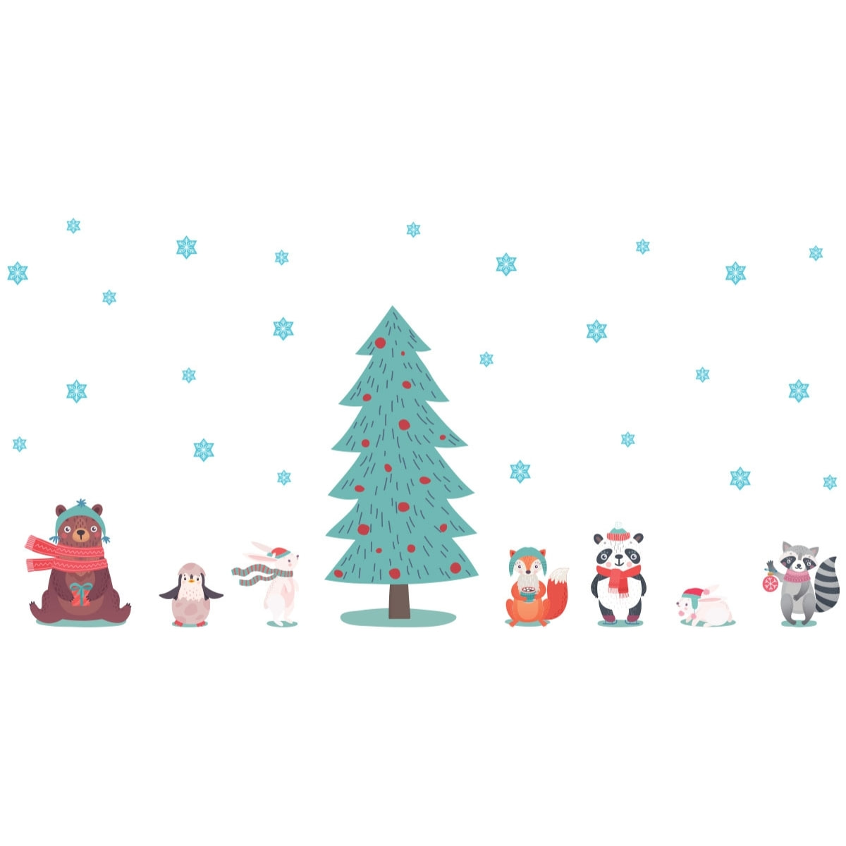 Stickers Noël animaux scandinaves sous la neige - Autocollants stickers adhésifs noël - décoration fêtes