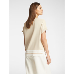 Elena Mirò - Camisa de manga corta con borde de rayas - Beige