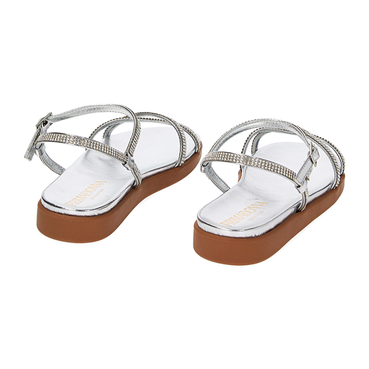 Sandalias bajas plateadas en laminado con piedras