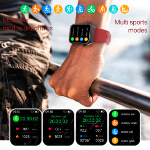 Smartwatch E530 con detección de glucosa en sangre, monitor de tensión y O2. ECG con medición en pecho. Pantalla de 1,91. Correa de cuero.