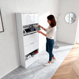 Scarpiera Armadio con 5 Ante Ribaltabili in Legno, Mobile Porta Scarpe Scaffale Mensola Organizzatore per Casa, Ingresso 70×17×180 Cm Bianco Lucido