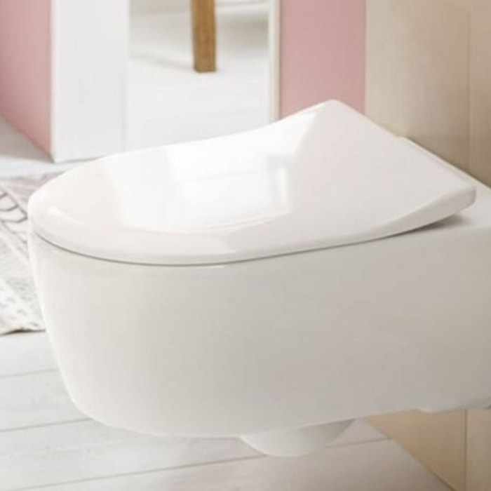 Pack WC suspendu sans bride Avento + Bâti support ViConnect Pro + abattant frein de chute + plaque noir mat  + Tabouret blanc