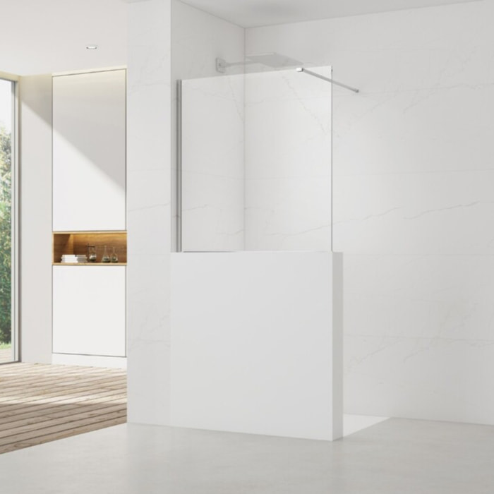 Pare-muret 120x100cm Paroi en verre Crystal Glass® 8 mm anticalcaire, avec bras et profilés chrome brillant (SATBWIS120PR)