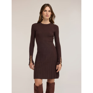 Motivi - Minidress in maglia a coste con gonna plissé - Marrone