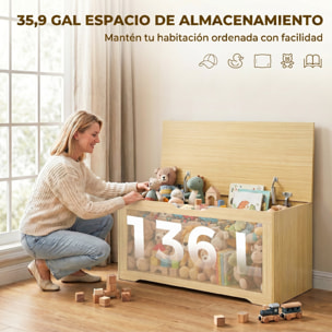 Baúl de Almacenaje 136L, Banco de Almacenaje con Panel de Ratán, Tapa Elevable, Brazos de Soporte, Diseño Sin Tiradores, para Recibidor, Pasillo, Dormitorio, Salón, 100x40x45 cm, Roble