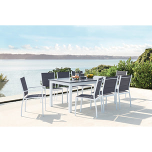 Table de jardin extensible et 8 chaises alu/toile PVC blanc BERENIS