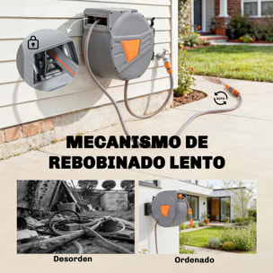 Enrollador de Manguera para Jardín 30+2 m con Boquilla de 2 Modos, Carrete de Manguera de Jardín de Pared con Bloqueo Automático y Retracción Controlada, Soporte Orientable 180°, Naranja