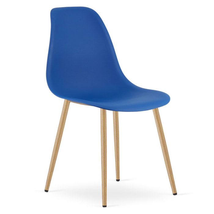 Sedia scandinava WAT blu con gambe effetto legno