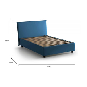 Letto piazza e mezza Ashasa, Letto contenitore con rivestimento in tessuto, 100% Made in Italy, Apertura frontale, adatto per materasso Cm 120x190, Blu