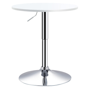 Table de bar ronde mange-debout - hauteur réglable - plateau pivotant - métal chromé MDF blanc