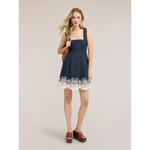 Motivi - Vestido flare en popelín con encaje sangallo - Azul