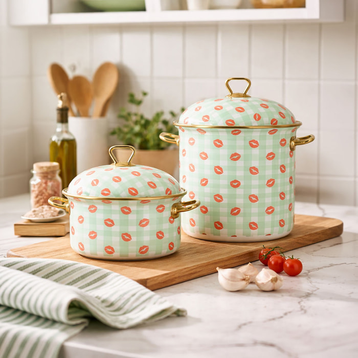 Faitout 20cm en acier émaillé avec motif bisous - tous feux VICHY
