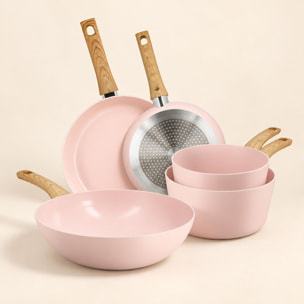 Batterie de cuisine 5 pièces en aluminium recyclé rose - tous feux COLORAMA