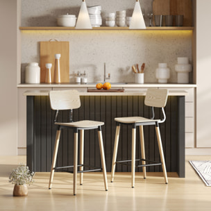 Lot de 2 chaises de bar style nordique néo-rétro piètement acier effilé effet bois
