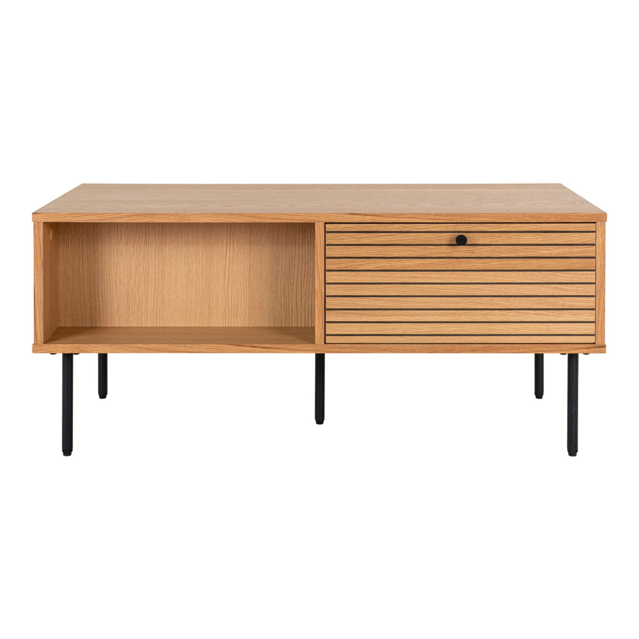 Tavolino da salotto Kyoto in rovere con cassetto e gambe nere 50x100x45 cm