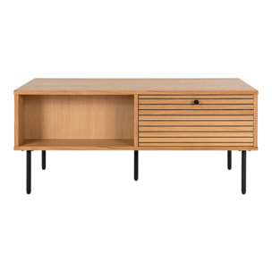 Tavolino da salotto Kyoto in rovere con cassetto e gambe nere 50x100x45 cm