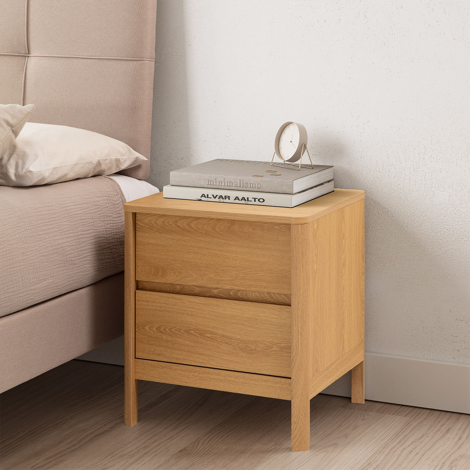 Mesita de noche Nassau 2 cajones efecto Roble