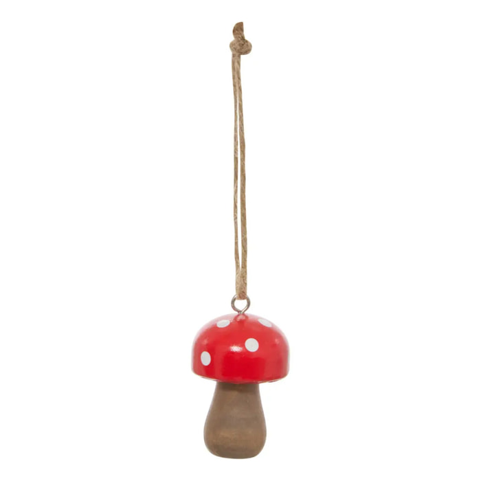 Décoration de sapin champignon en bois dans une jarre rouge