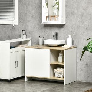 Mueble Bajo Lavabo Mueble de Lavabo Moderno Mueble de Baño con Compartimentos y Puerta 77x45x60 cm Blanco y Natural