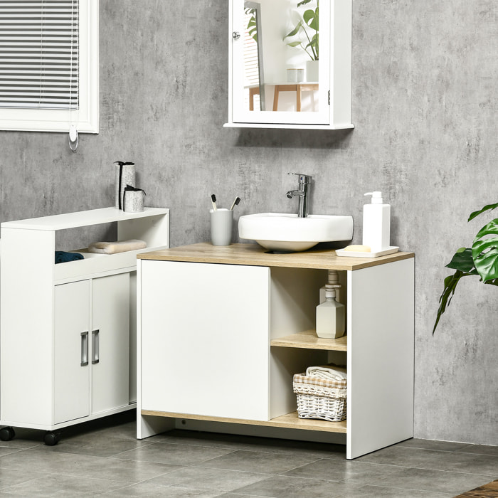 Mueble Bajo Lavabo Mueble de Lavabo Moderno Mueble de Baño con Compartimentos y Puerta 77x45x60 cm Blanco y Natural