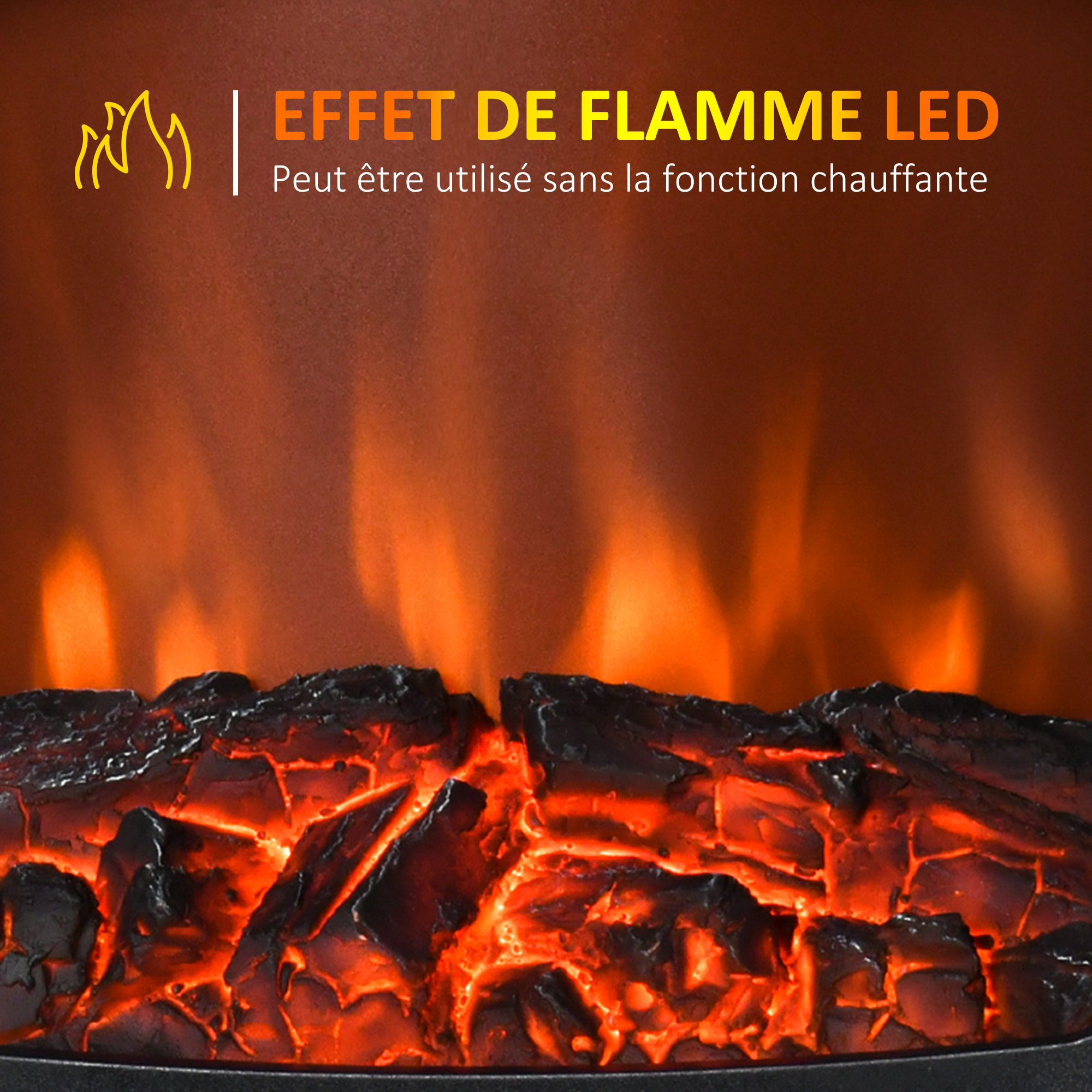 Cheminée électrique poêle style néo-rétro 1000-2000 W simulation flammes LED luminosité réglable acier ABS blanc