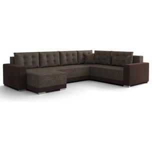 Roger - Canapé panoramique d'angle réversible 7 places convertible avec coffre en tissu - Marron