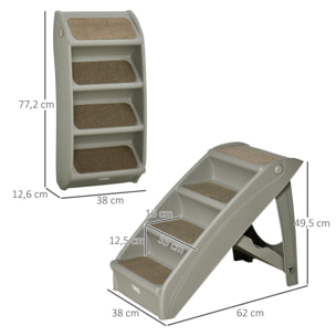 Escalera Plegable para Mascotas de 4 Peldaños Escalón para Perros Gatos Portátil con Alfombras Antideslizantes para Cama Sofá Carga 20 kg 62x38x49,5 cm Gris