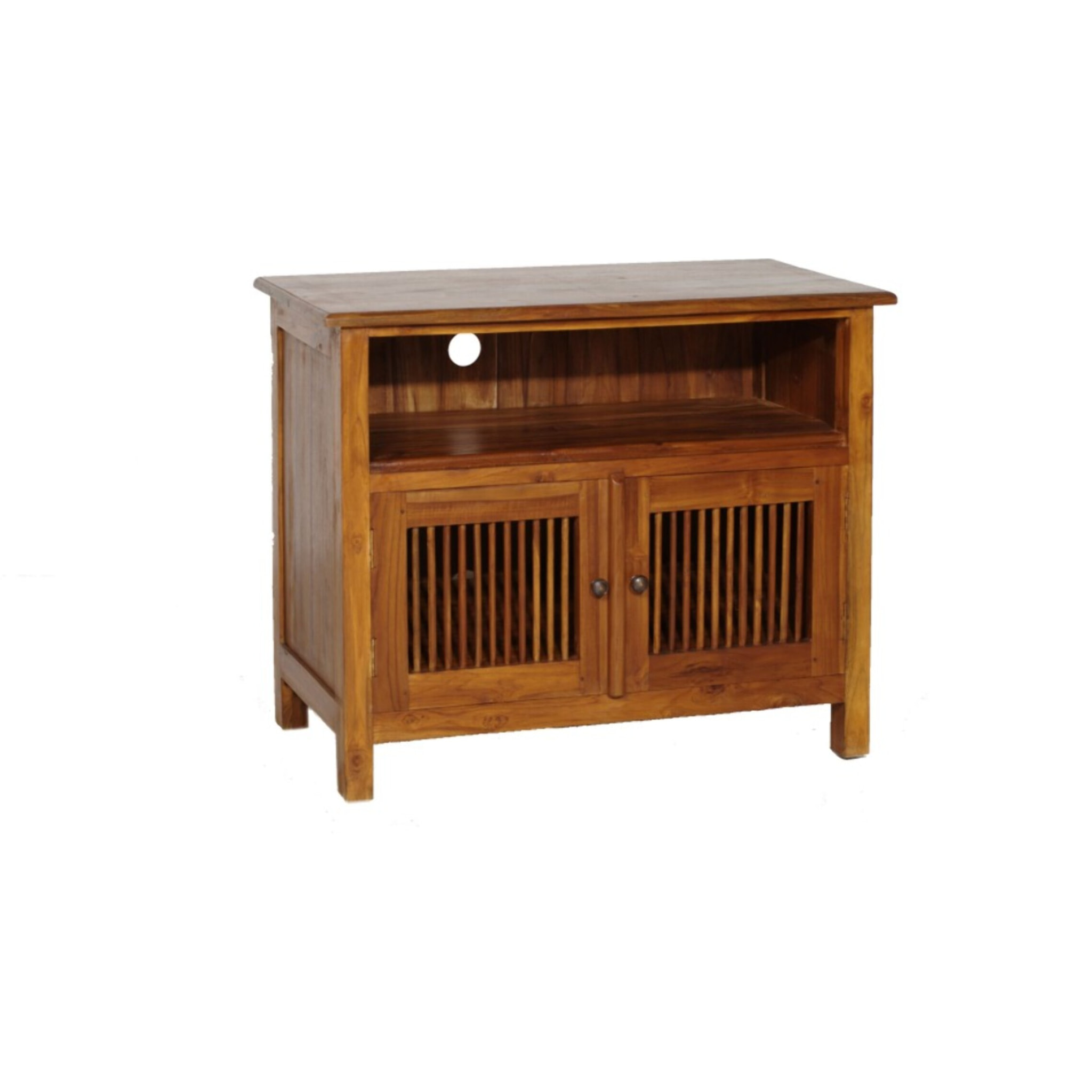 API - Meuble TV marron 2 portes persiennes bois Teck